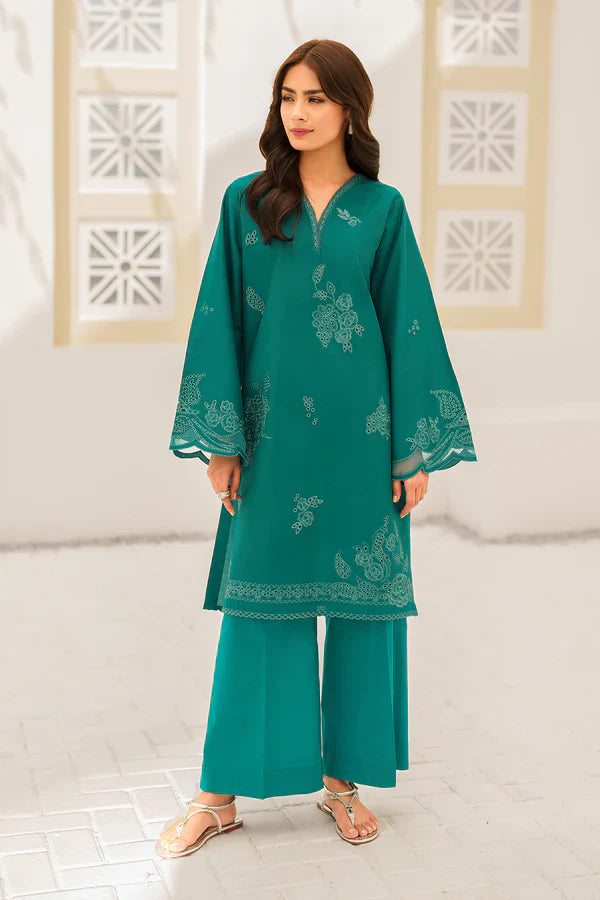 Emerald Bloom: Teal Embroidered Kurta & Trouser Set