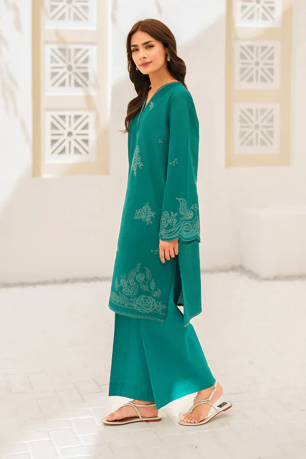 Emerald Bloom: Teal Embroidered Kurta & Trouser Set