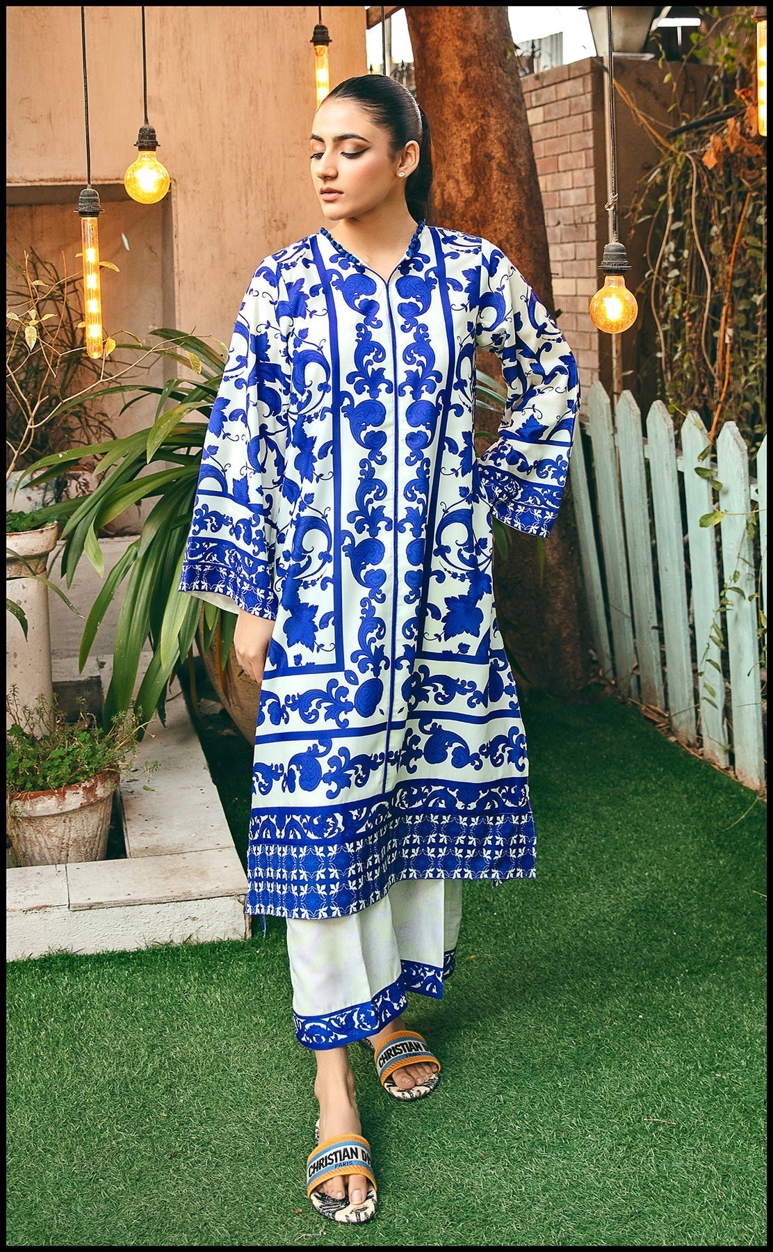 Royal Cobalt Tile Print Co-ord Set in Blue & White