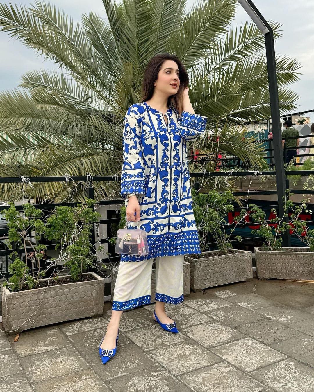 Royal Cobalt Tile Print Co-ord Set in Blue & White