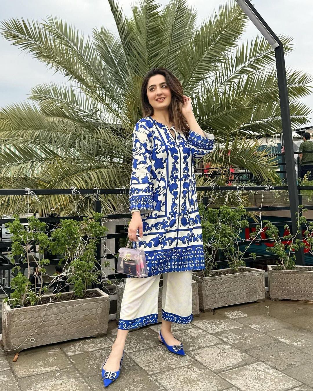 Royal Cobalt Tile Print Co-ord Set in Blue & White