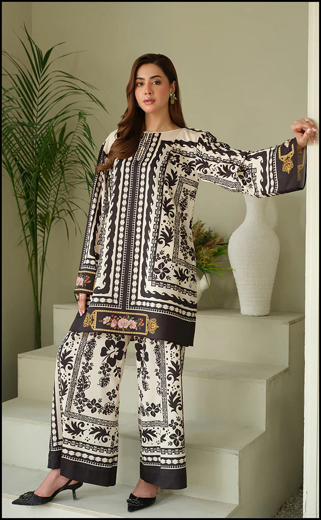 Noir Elegance Black & Ivory Printed Co-ord Set