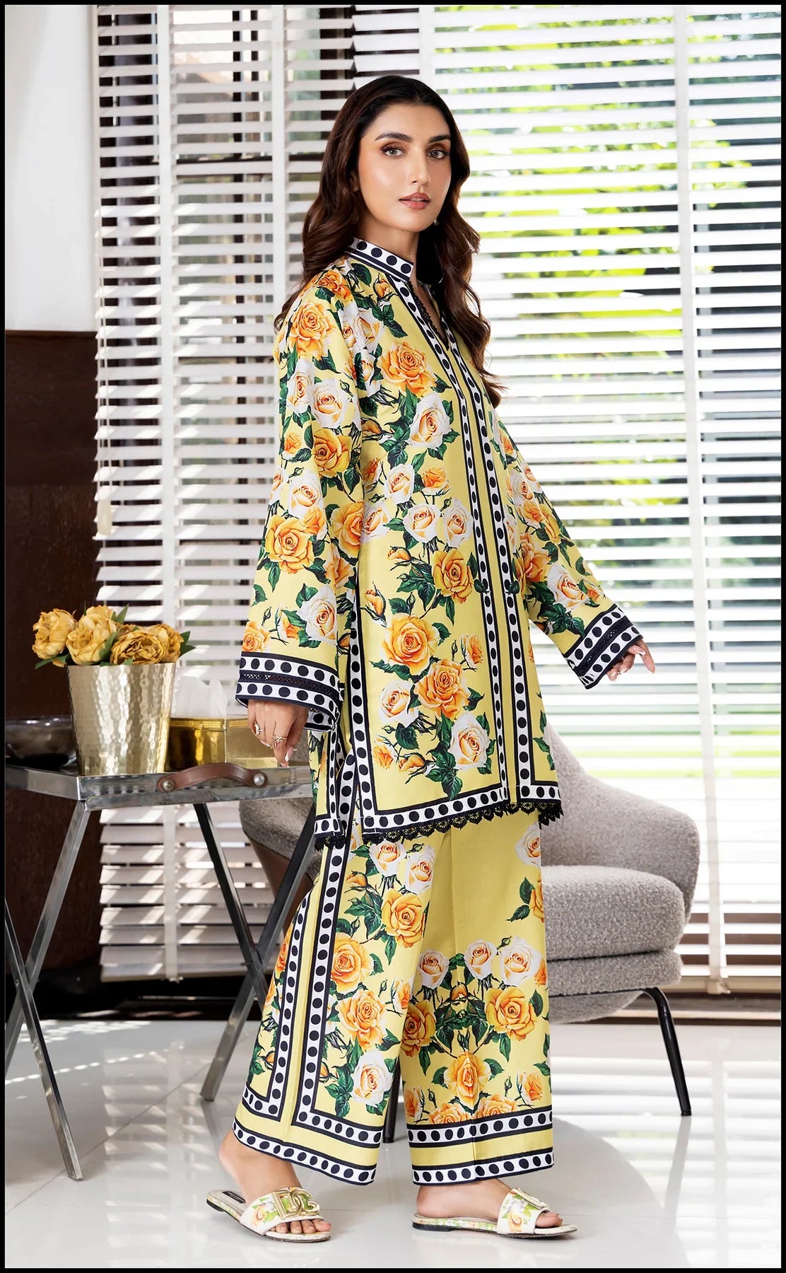 Lemon Bloom Floral Co-ord Set with Polka Dot Detailing