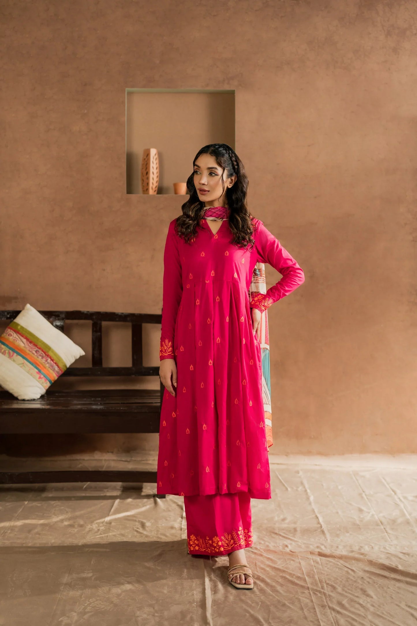 Gulnaar Fuchsia Embroidered Kurta Set