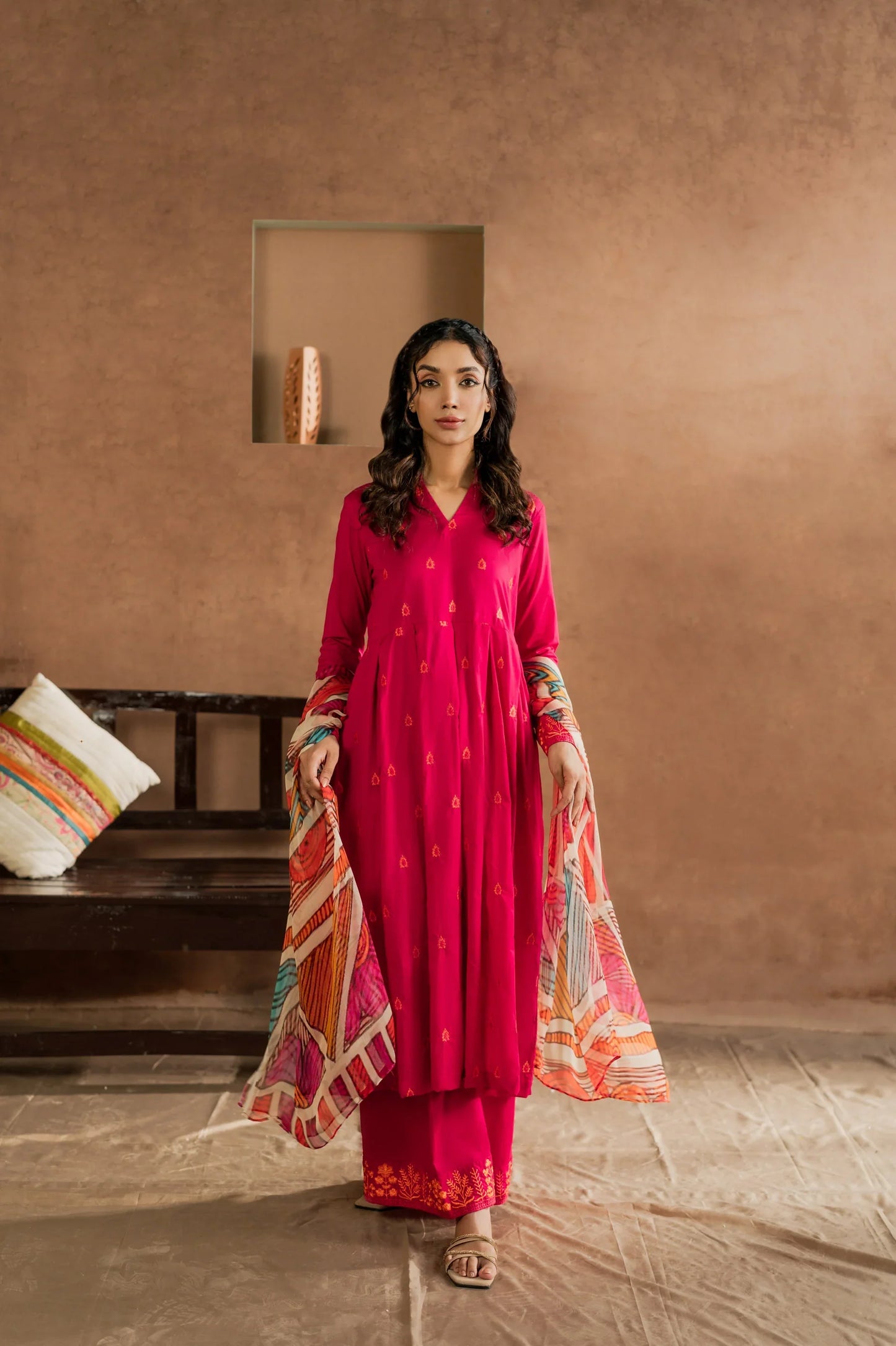 Gulnaar Fuchsia Embroidered Kurta Set