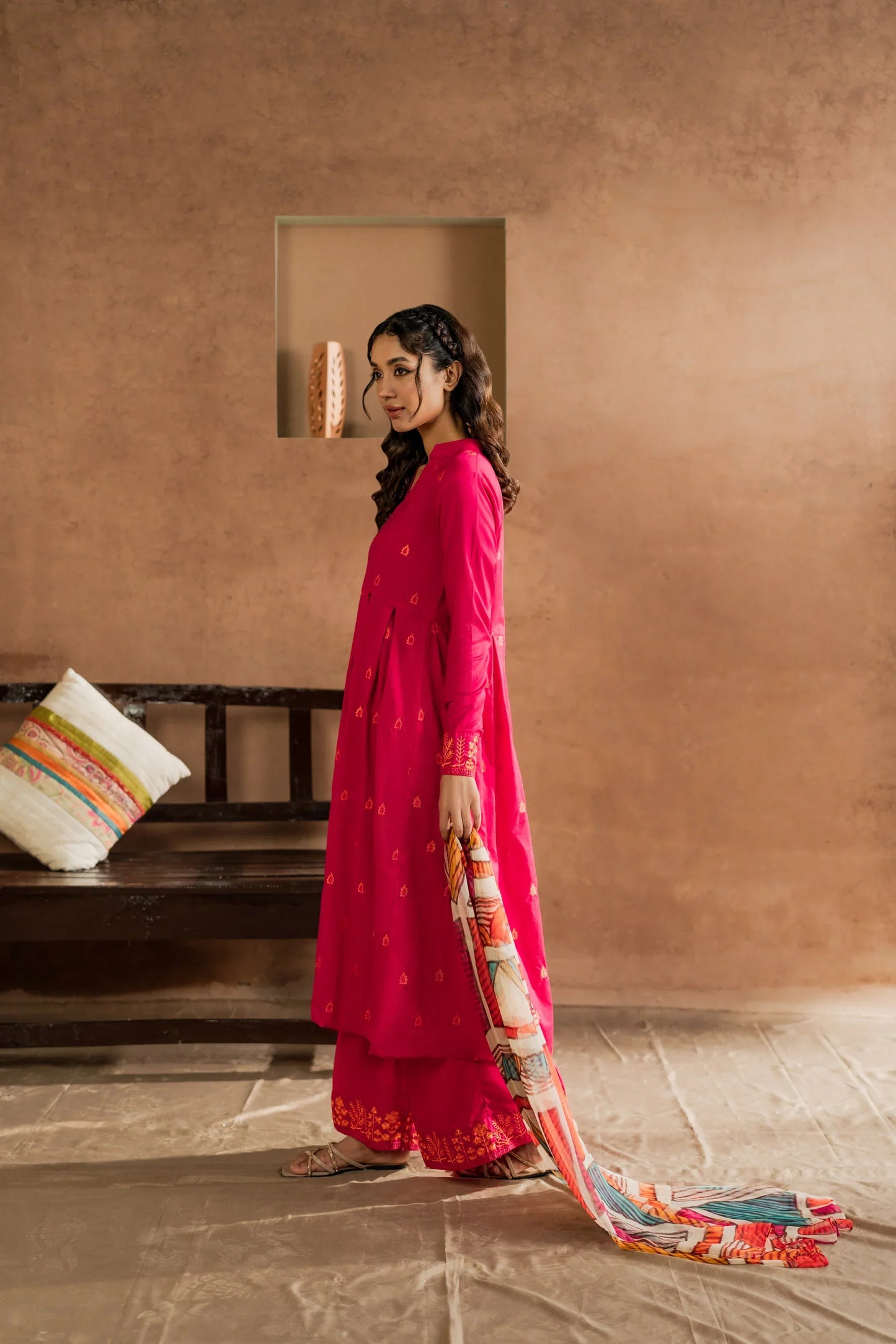 Gulnaar Fuchsia Embroidered Kurta Set