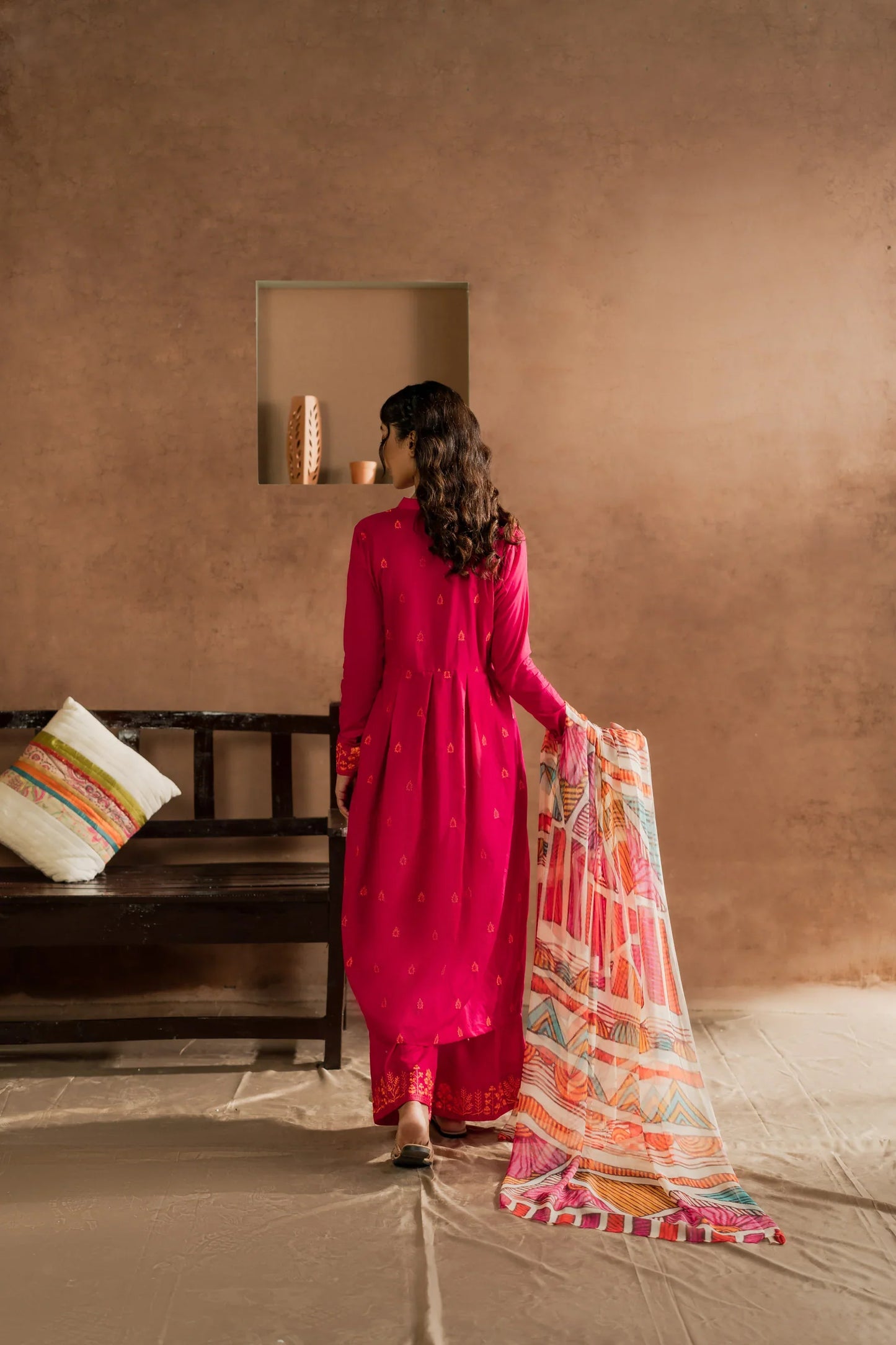 Gulnaar Fuchsia Embroidered Kurta Set