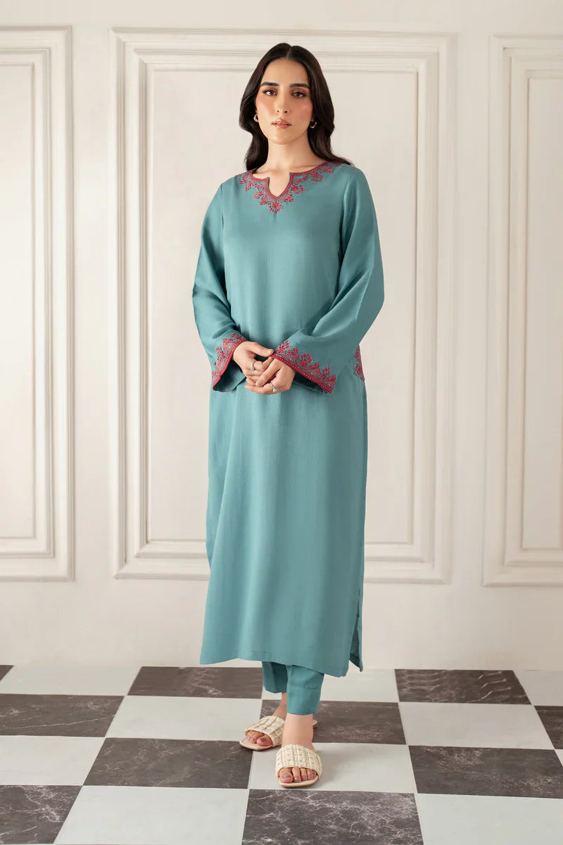 Teal Blossom Embroidered Kurta Set