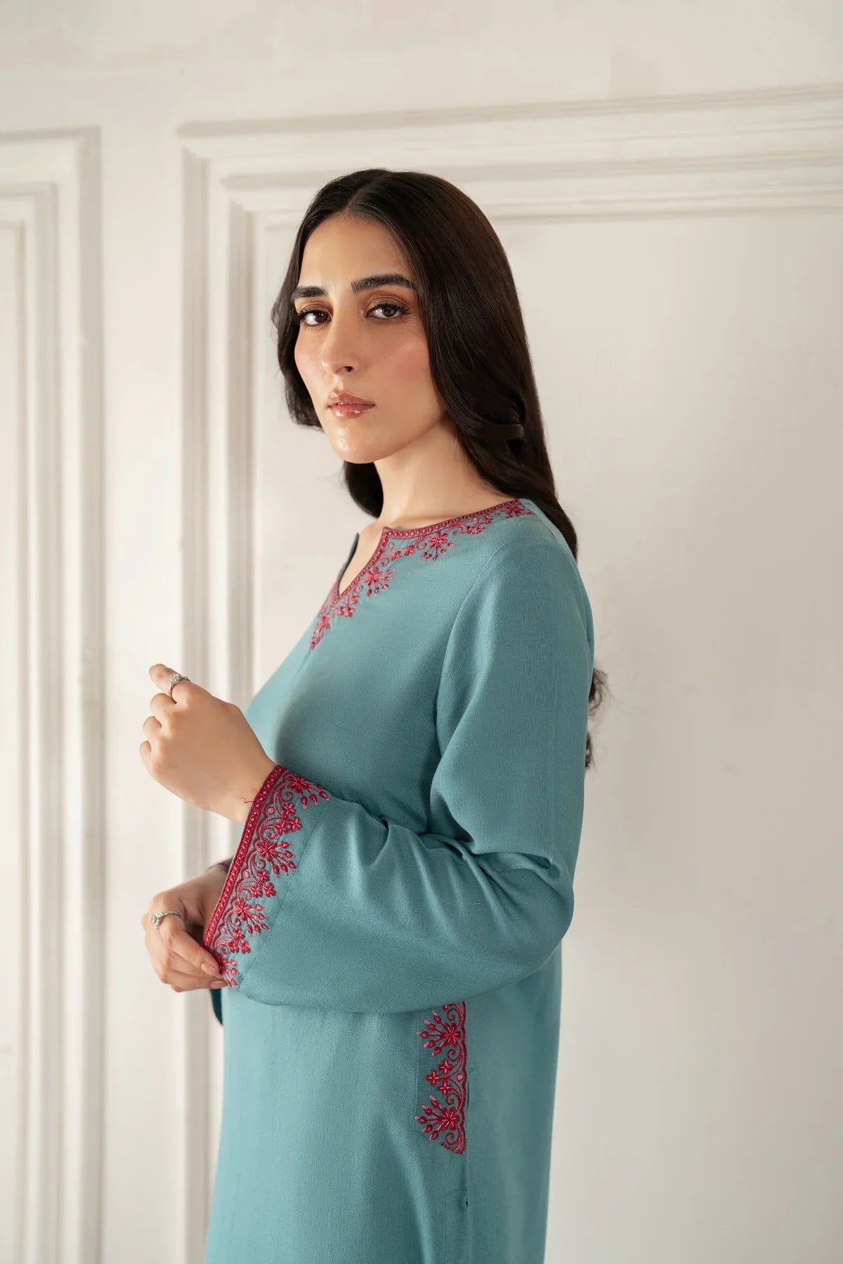 Teal Blossom Embroidered Kurta Set