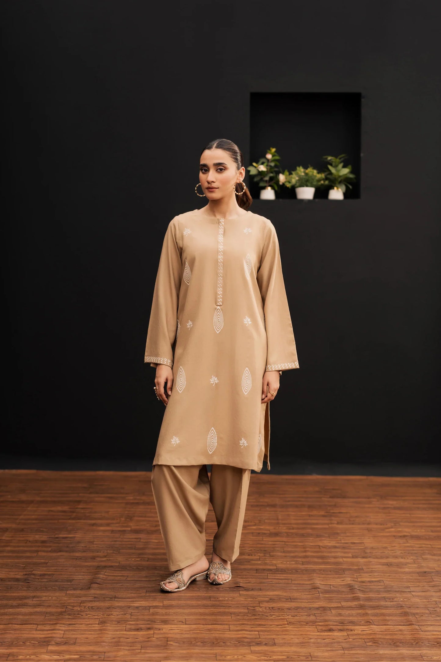 Sandstone Embroidered Kurta Set with Heritage Dupatta