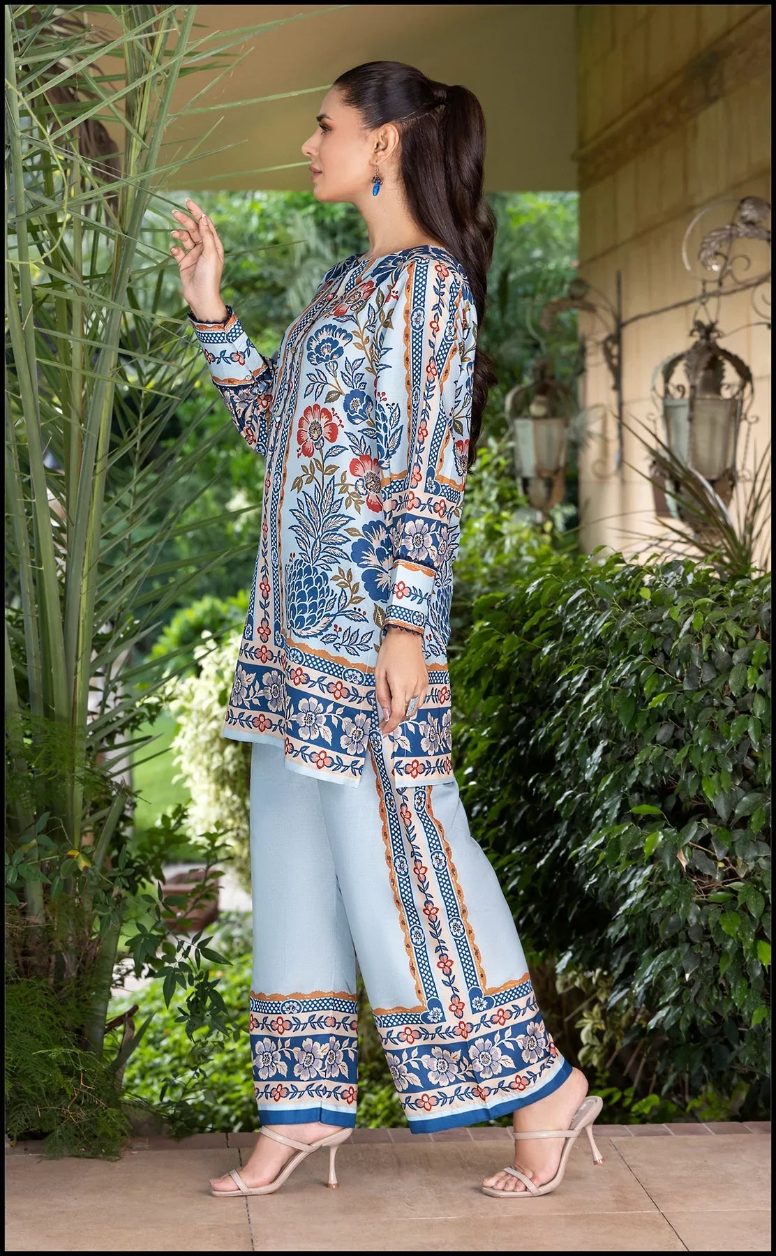 Serene Blue Floral Co-ord Set with Traditional Motifs